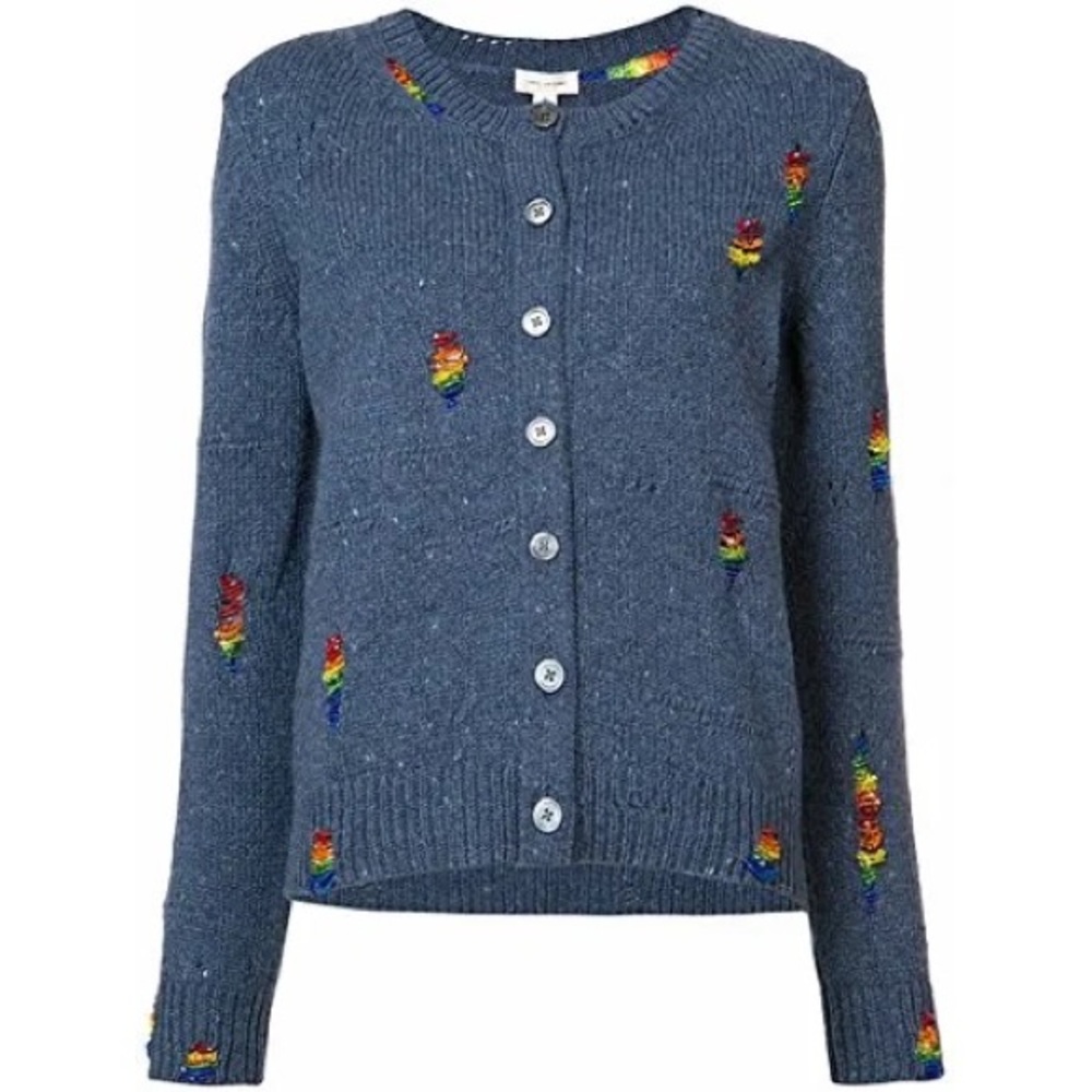 Marc Jacobs Knit Rainbow Beaded Distressed Wool Cardigan